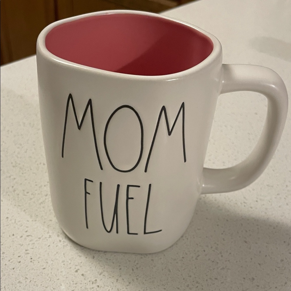 Rae Dunn Mug Mom Fuel White and Pink 'Mom Fuel' Text